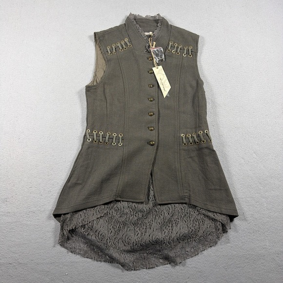 gimmicks by BKE Jackets & Blazers - Gimmicks By BKE Vest Womens Small Green Lace High Low Military Boho Steampunk